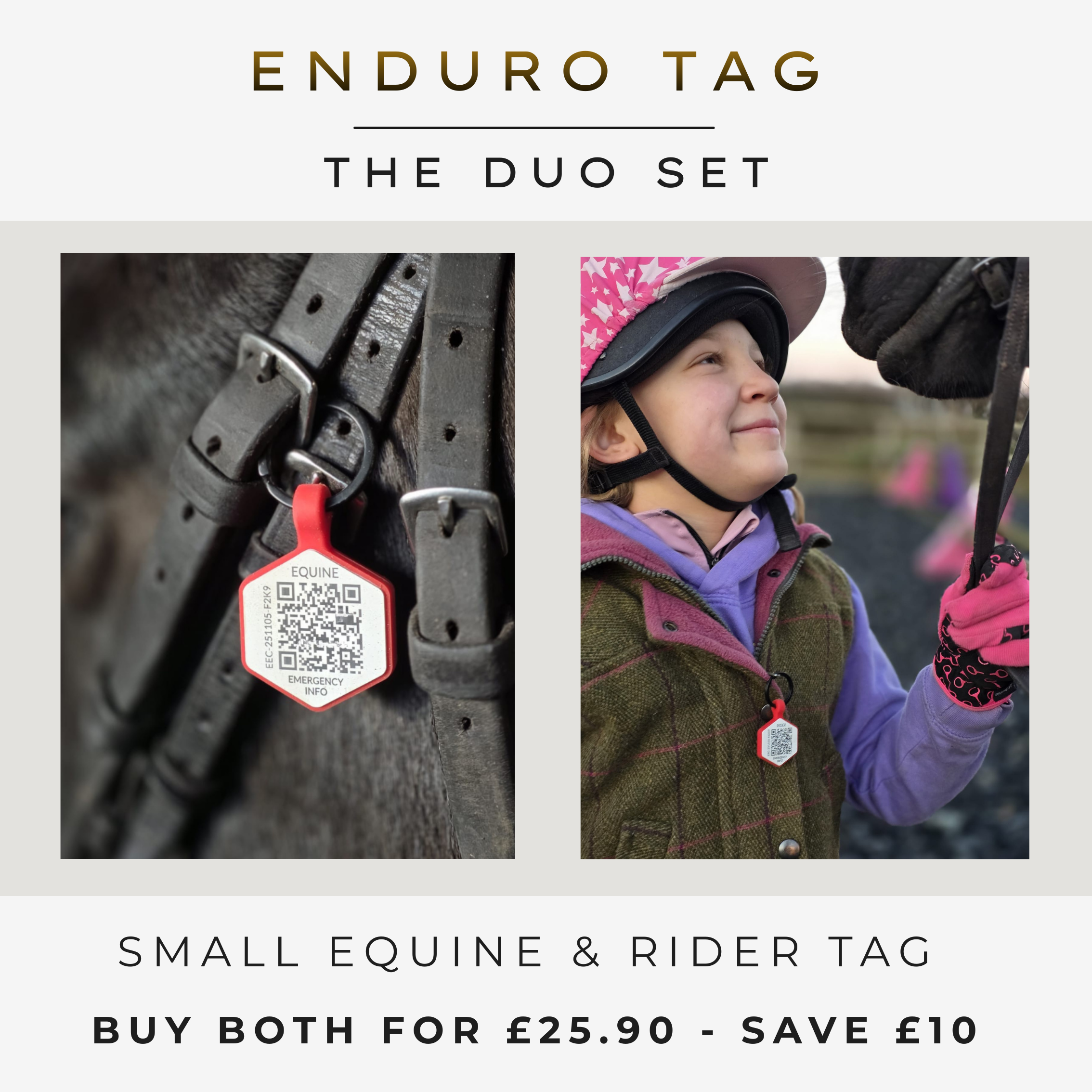 Enduro Tag Duo Set (Small) Horse & Rider Emergency ID Tags EQUINE QR